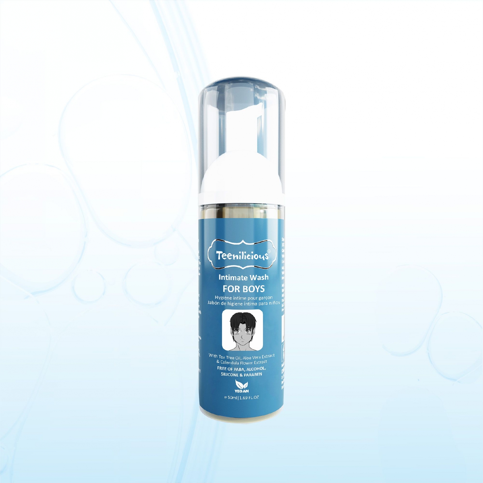 Bọt Vệ Sinh Nam Teenilicious Intimate Wash For Boys Làm Sạch Dịu Da, Khử Mùi, Dưỡng Ẩm - Chai 50ml